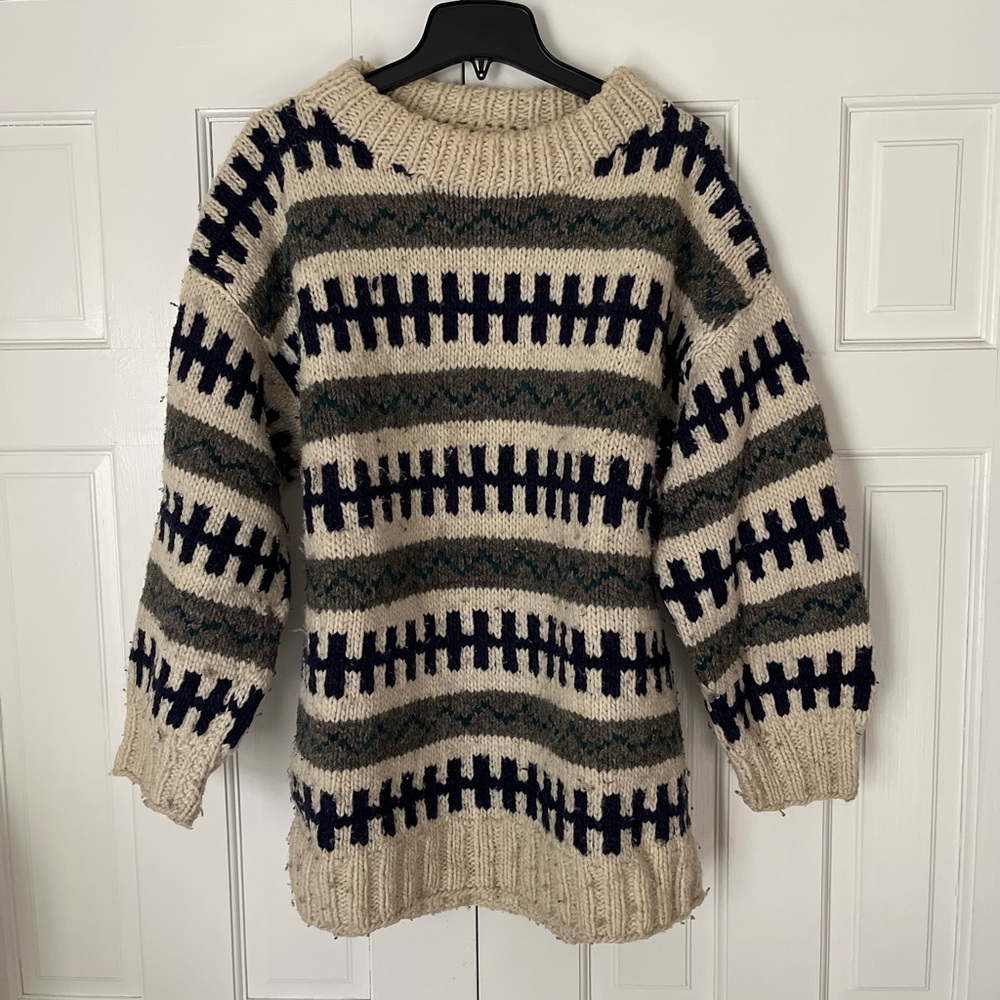 Vintage Hand Knit Oversized Wool Artisan Sweater One Size